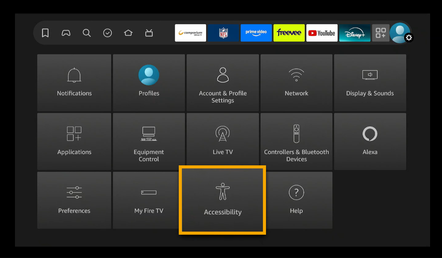 How do I access the VoiceView Amazon Fire Stick Accessibility feature?