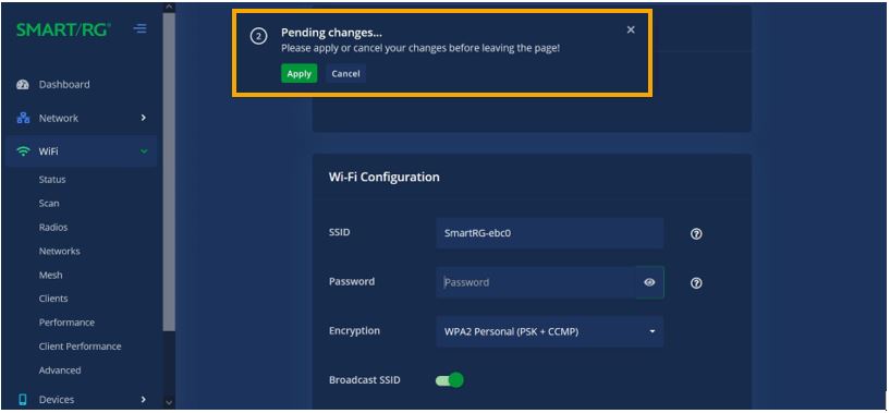 How do I change the WiFi password on the Smart/RG router?