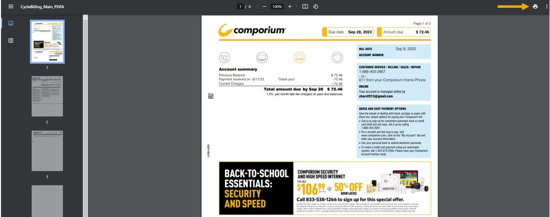 How do I print my bill on My Comporium?