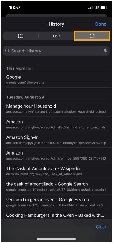 How do I view my browsing history and visited websites?