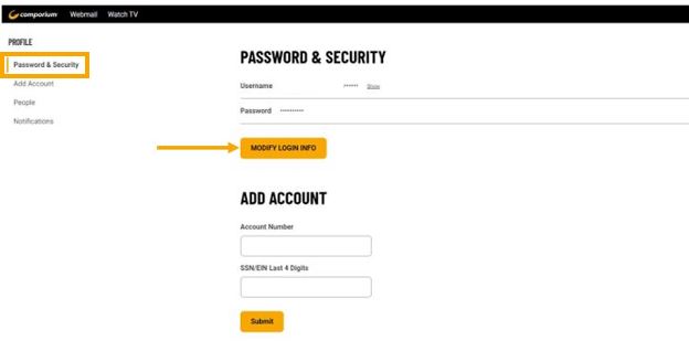 How do I change the My Comporium account username and password?